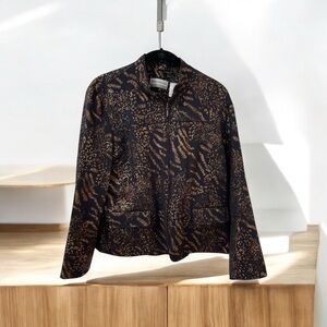 Alfred Dunner Womens Jacket Size 12P Black, Brown Gold Long Sleeves Pockets Zip